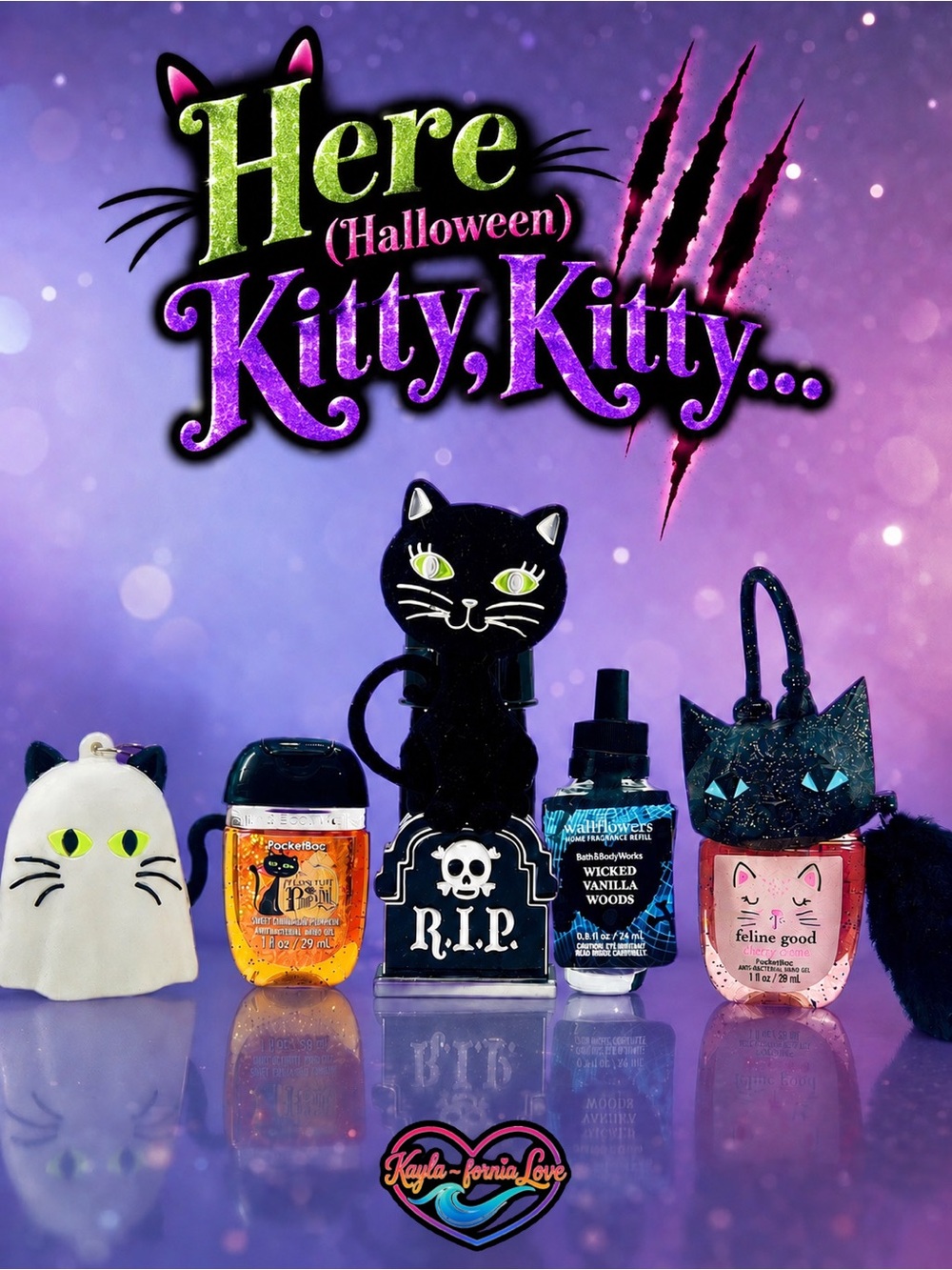 BBW Halloween R.I.P. Cat Wallflower Ghost Kitty PocketBac 6-Piece Set